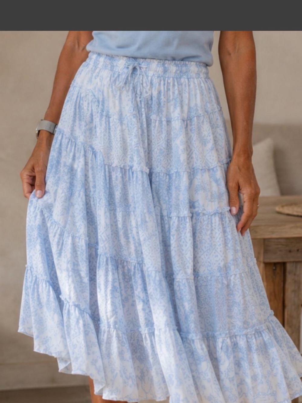 Jones New York Light Blue Tiered Midi Skirt